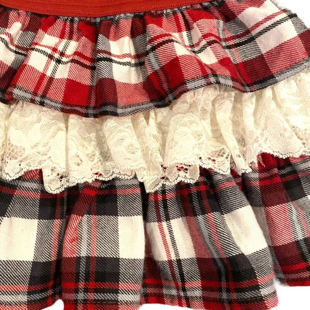 Children's Place 2T Plaid Flannel & Lace Tiered Holiday Skirt